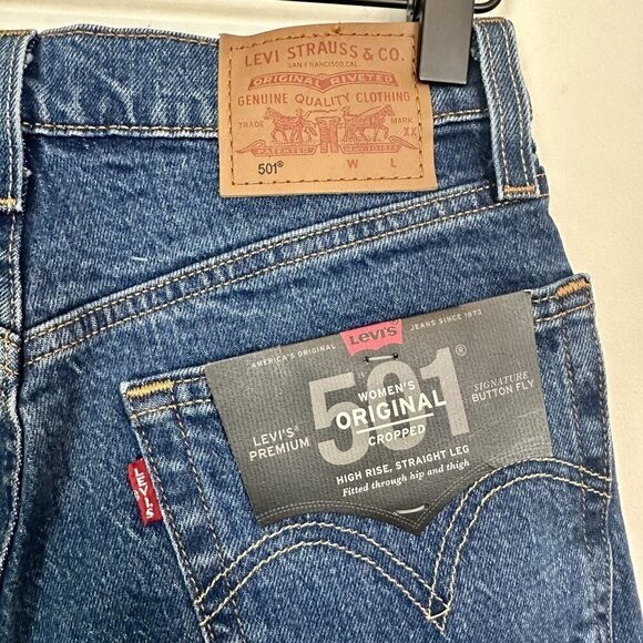 NWT Levi's 501 Original Cropped Raw Hem High Rise Straight Leg Jeans - Size 24 - Picture 8 of 10
